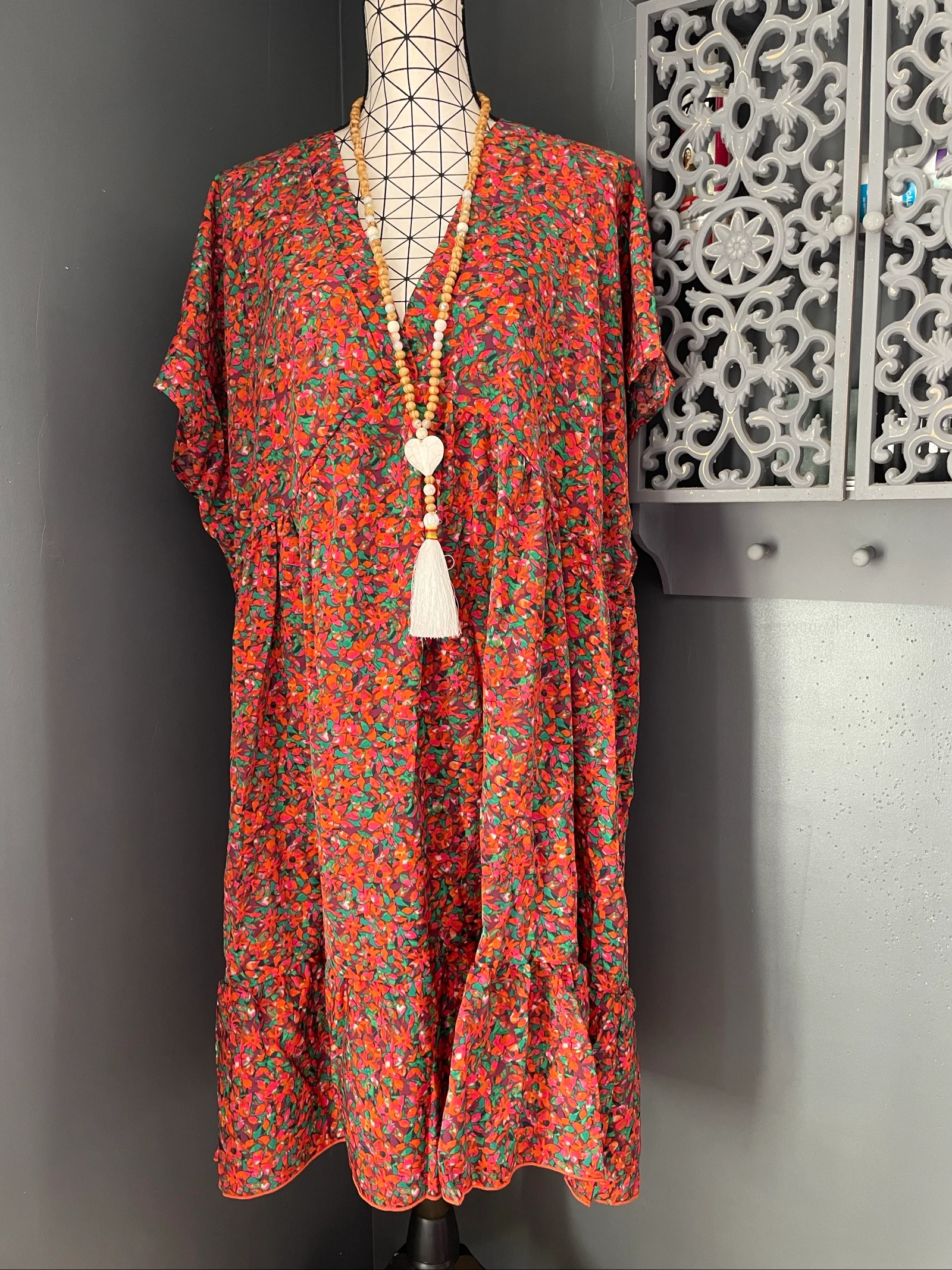 💖 robe fleurie multicolore grande taille 58 fluide bohème chic col cache-cœur 💖 – photo 6